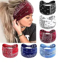 6pcs Bohemian Yoga Hair Bands, Elastic Non-Slip Wide Headbands, Sweat-Wicking Workout Headbands for Women, Ideal for Yoga and Daily Use Gift for Mom, Mother, Girl Friend Boy Friend Women Men Retro Vintage  Cashew Print