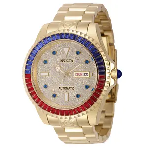 Invicta Men's 47mm Grand Diver Automatic Day & Date Crystal Pave Goldtone Bracelet Watch