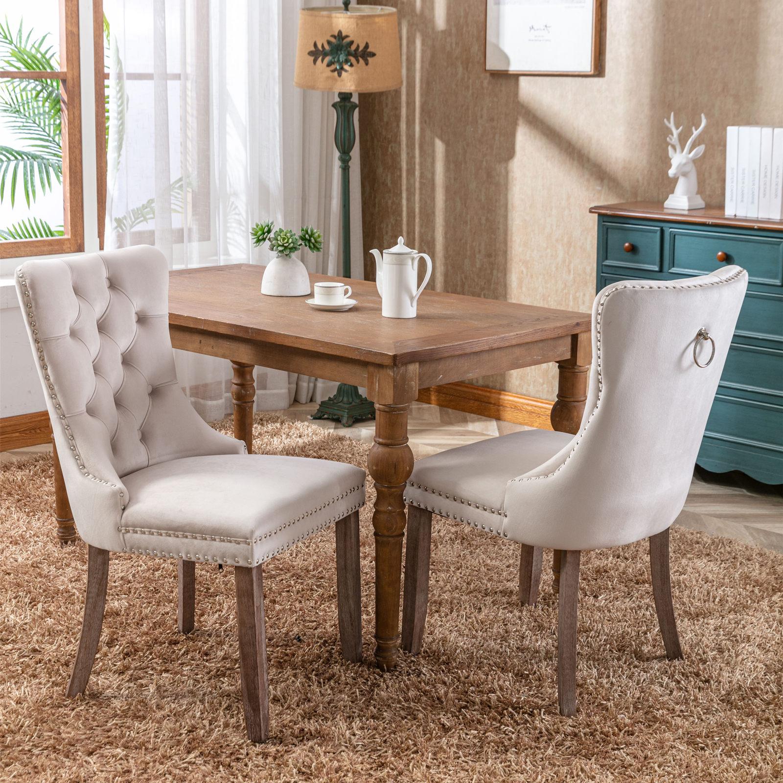Luxury Tufted Velvet Dining Chairs Set of 2 High-Back Upholstered with Nailhead Trim Solid Wood Legs Elegant American Design for Dining Room