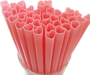 Heart Shaped Pink Straws, Disposable Drinking Cute Straw Individually Wrapped Pink Plastic Straw for Cocktail, Birthday Party, Bridal Shower, Wedding Decorations