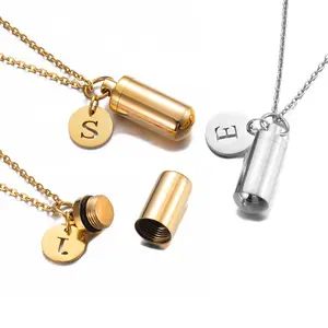 Unisex Cylinder Cremation Jewelry Urn Necklace Initial Letter Charm Keepsake for  Human Ashes Holder Pendant Memorial Gifts