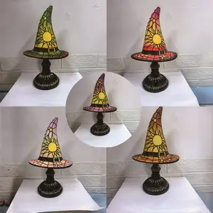 USB Stained Resin Witch Hat Lamp, Gothic Retro Design for Bedroom & Party Decor, Mystical Wizard Hat Light for Indoor Halloween Decoration