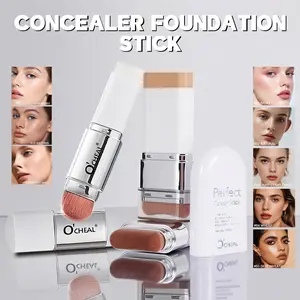 O'CHEAL Flawless Foundation Stick Full Coverage Concealer Waterproof Sweatproof Hydrating Lightweight Makeup Base with Sponge Brush for Dark Acne Circles