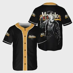 Horror Jason Voorhees Modelo Beer 3D Baseball Jersey, Jersey Lover Beer, Beer Baseball Shirt, Unisex Varsity Baseball Jacket, Casual Sport Streetwear Coat