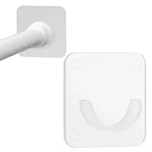 Adjustable Curtain Rod Holder No Drilling, Self Adhesive Tension Rod Brackets, Wall Mount Shower Curtain Rod Hooks, No Drill Closet Rod Support, Heavy Duty Towel Bar Holders for Bathroom & Kitchen