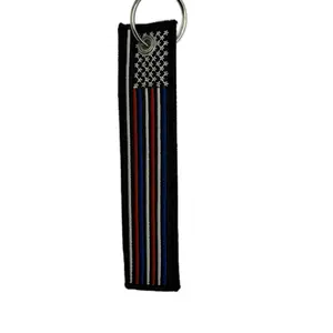 Stars And Stripes Key Tag - Black with American Flag Design and Thin Red White  Blue Line Pattern