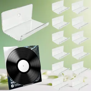12 Pack Clear Vinyl Record Holder Wall Mount, Invisible Floating Acrylic Album Record Holder for Displaying Daily LP, CD Listening