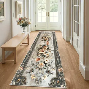 European-Style Luxurious Long Corridor Carpet with Floral Pattern Design, Durable, Soft, And Comfortable Floor Mat Suitable for Kitchens And Living Rooms, Ideal for Entryway Runners And Laundry Room Carpets