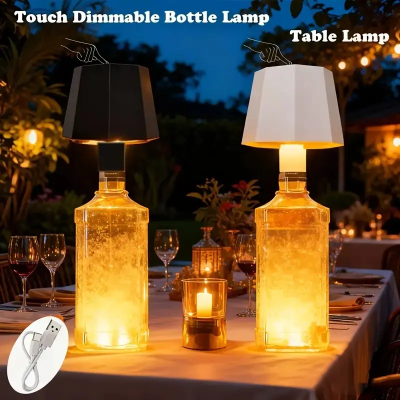USB Rechargeable Touch Creative Wine Bottle Lamp, Party Table Decor Light, Adjustable Three Color Lights, Romantic Atmosphere Lamp