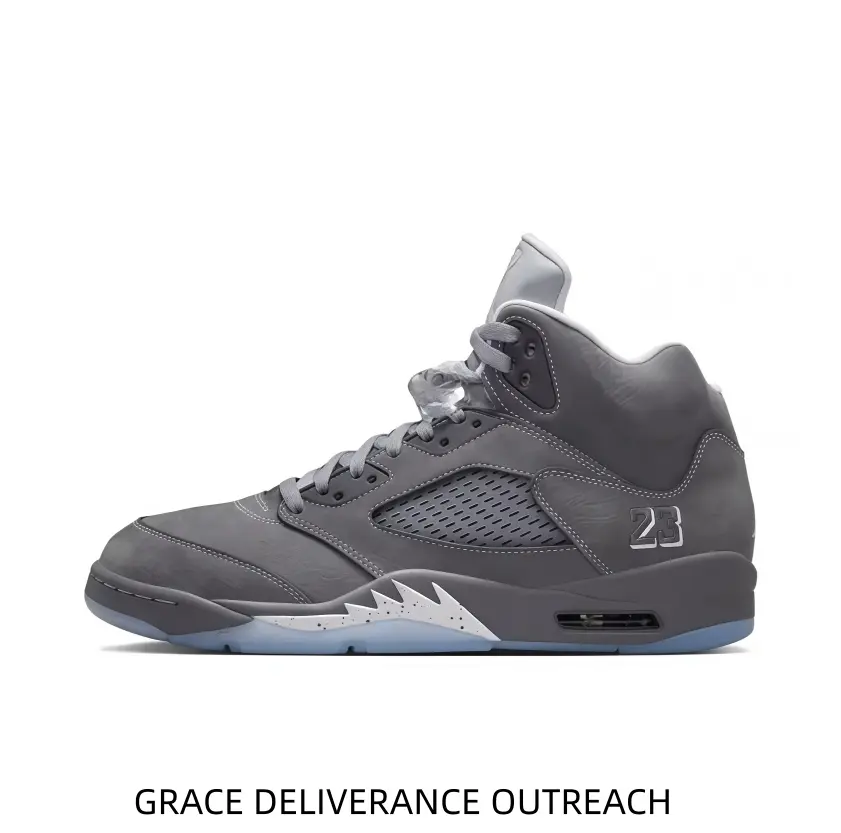 Dark grey suede upper decorated with light grey details, vintage high-top basketball sneaker with breathable mesh panel