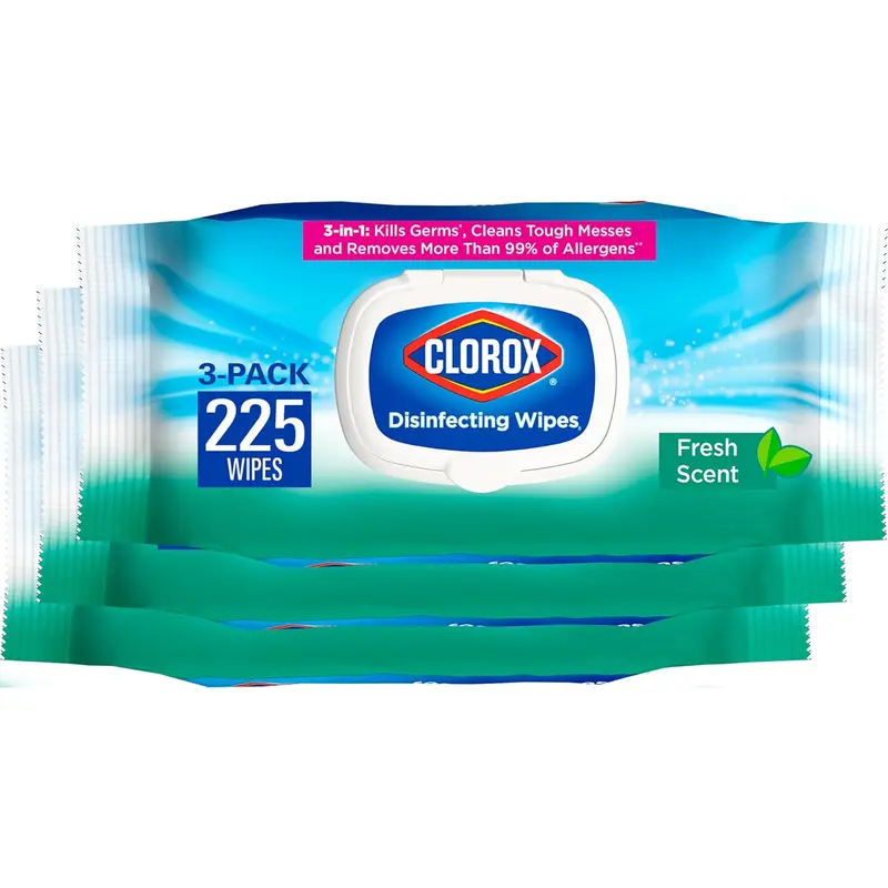 Clorox Disinfecting Wipes, Bleach Free Cleaning Wipes, Household Essentials, Fresh Scent, Moisture Seal Lid, 75 Wipes, Pack of 3 (New Packaging) Clorox