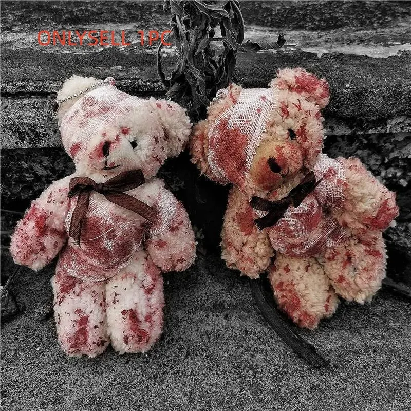 Dark Lolita Bloody Bear Keychain, Dual Color Bleeding Bear Charm, Bag Key Holder Decoration, Party Gift, Creepy Gothic Alternative Edgy Quirky Aesthetic Decorative Accessory