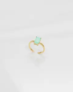 Rectangle Aventurine Gold Adjustable Ring