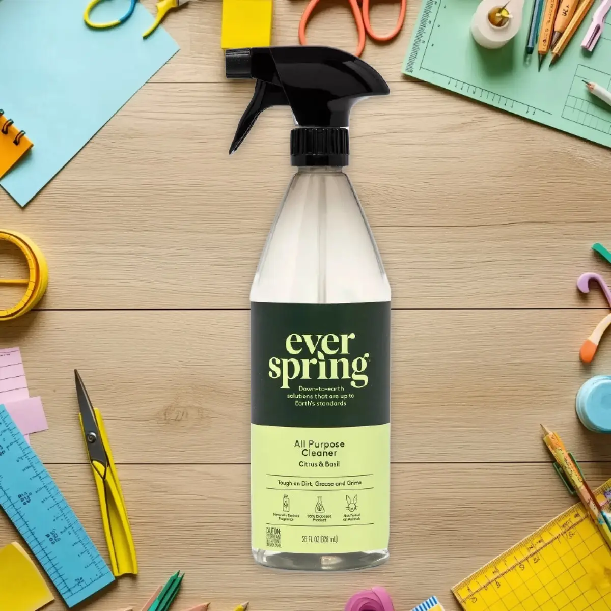 Citrus Basil All-Purpose Cleaner 28fl oz - Plant-Based Multi-Surface Spray, for Home Kitchen, Everspring