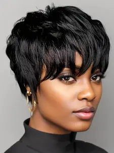 made pixie cut human hair wigs brown burgundy natural black color short straight human hair wig for women daily party cosplay gift use fit wig remy glueless wig