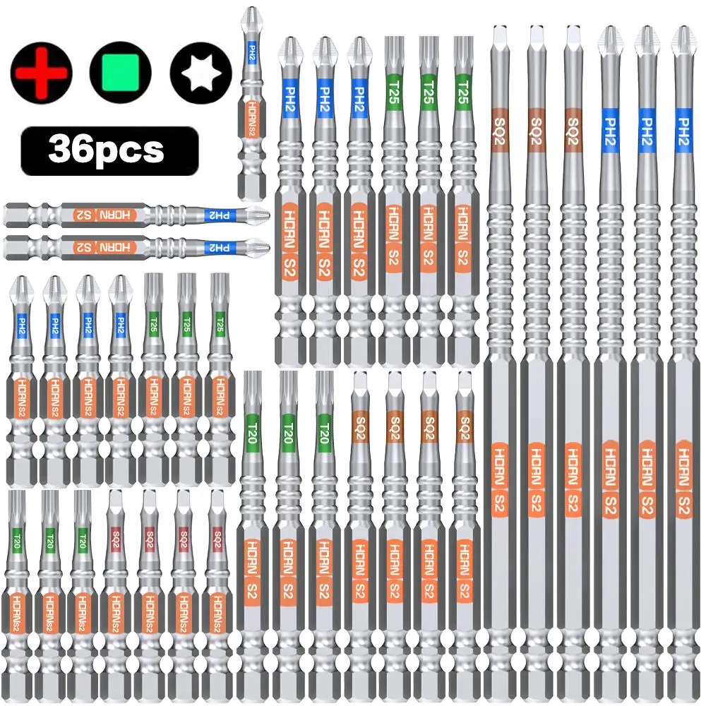 Magnetic Screwdriver Bit Set, S2 Steel Drill Bit Set, Anti-slip Grip Screwdriver Bit Set for Electric & Manual Drivers