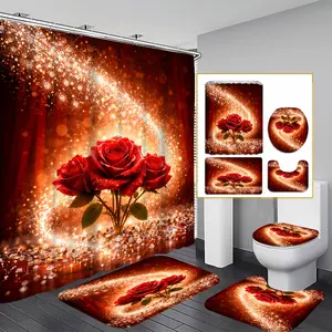 Diamond Rose Flower Shower Curtain Set, Valentine's Day Gift, 71x71 Inches, Includes Background Pattern, 12 Hooks Included