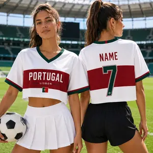 Personalized Portugal Football Croptop, Custom Soccer Jersey Shirt, Women Sports Crop Top, Game Day Fan Outfit gifts
