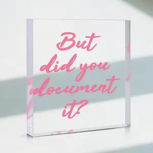"But did you document it" Pink Square Crystal Acrylic Desktop Decorative Ornament Christmas Gift, Colleague Gift, Boss's Day Gift, Office Decor, Room Decor