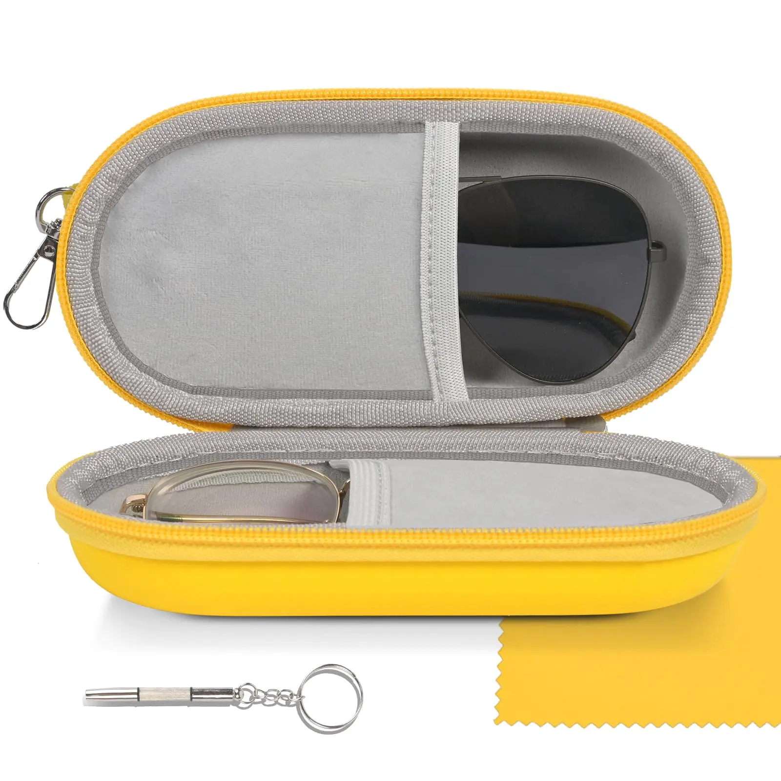 Double Glasses Case - 2-Pair Dual Eyeglasses & Sunglasses Organizer with Clip, Zipper Closure for Travel Storage Box