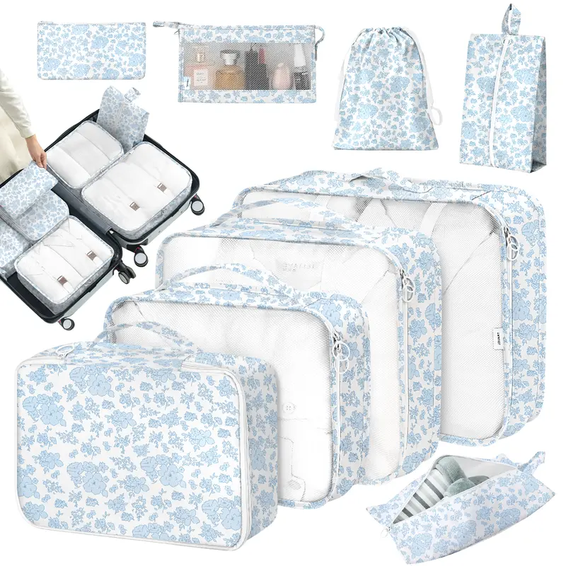 8-Pack Lightweight Travel Organizers for Suitcases - Travel Gear with Zip Fasteners, Multi-Compartment Bags for Shoes, Cosmetics, Clothing, Accessories, Luggage Organizer, Mens Organization Mini Pouch, Back-to-School Light Pack Essentials