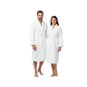 VINCO LOOPS 100% Cotton Terry Bathrobe for Women & Men Spa Hotel Quality Velour Robe with Shawl Collar Unisex One Size White Machine Washable Belt Day