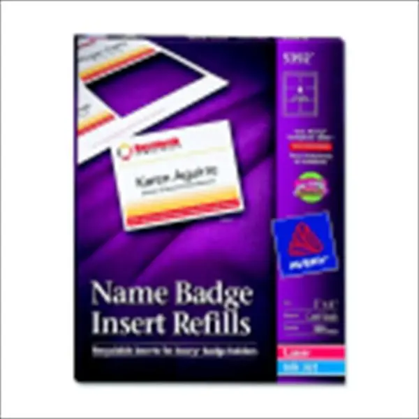 Avery 1054630 Unisex Rectangular Name Badge Insert Refill - 3x4 in., 7.6 Mil White Printed Inserts, Box Top Holders Compatible, Laser/Inkjet Printer Ready, 300-Pack