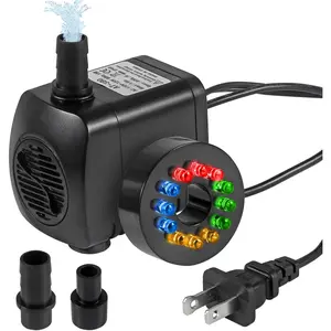 Submersible Water Fountain Pump 15W with LED Lights Aquarium Fish Tank Water Pump 260GPH for Aquarium Pond Statuary Gardens Water Feature Outdoor Fountain