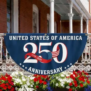 United States Of America 250th Anniversary Fan Flag, USA 1776–2026 Semiquincentennial Non-Pleated Fan Flag, Independence Day 2026 Decor