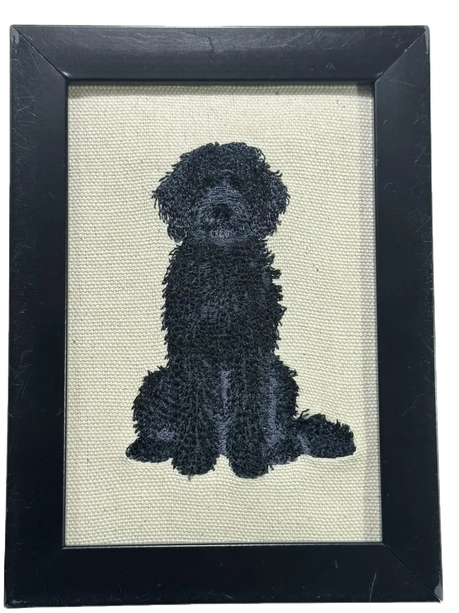 Black Doodle Dog Machine-Embroidered Framed Plaque, Unique Canine Charm Tabletop Decor for Home & Office, Gifts, Other Dog Breeds & Designs Available