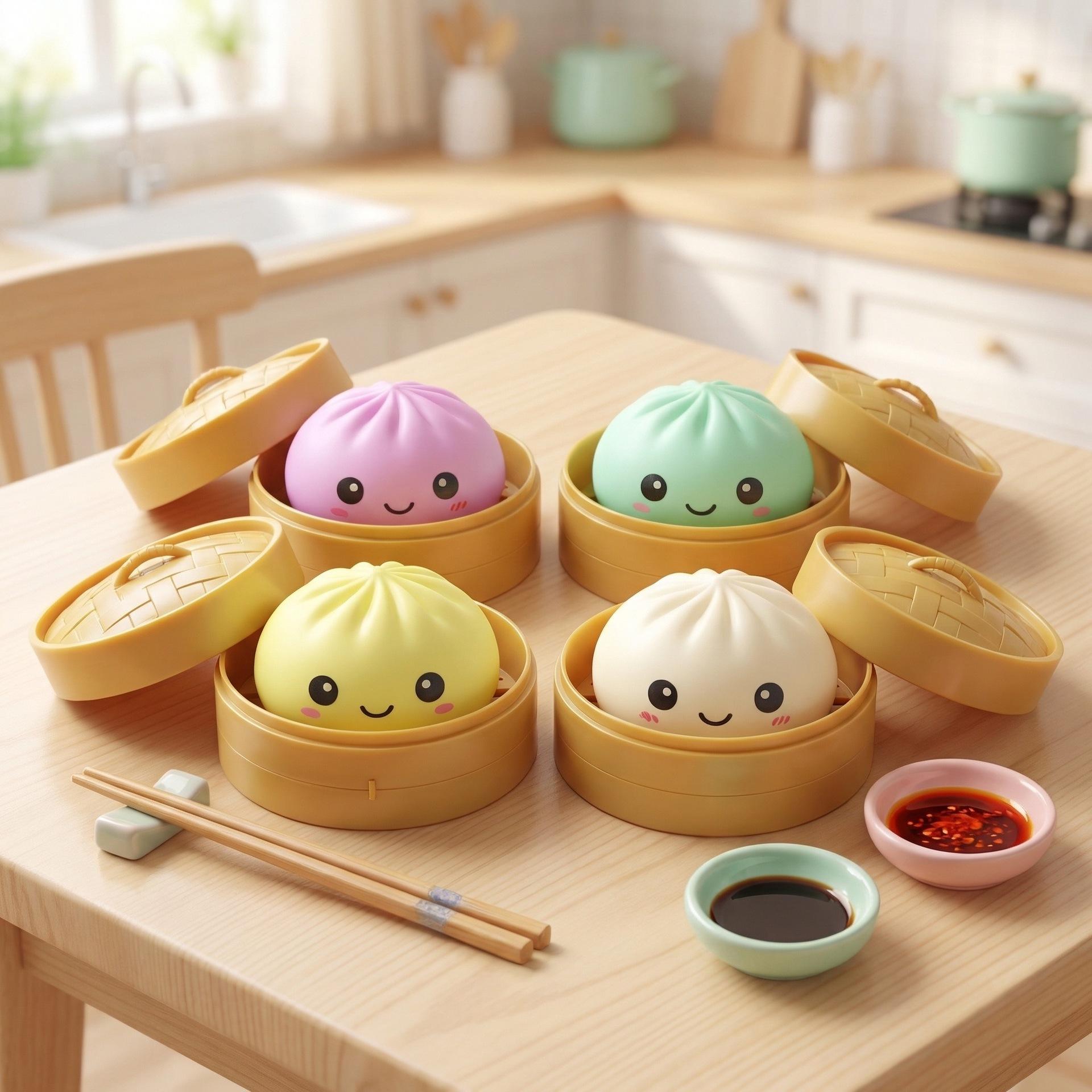 Jelly Texture Steamed Bun Squishy Toy Super Soft Squeeze Toy for Relax and Entertainment