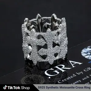 S925 Cross Ring Synthetic Moissanite Sterling 925 Silver Jewelry for Men Women Gift Decor Daily Wear Hip Hop Stream Vibe