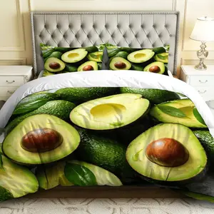 3PCS Duvet Cover Set, 1 Duvet+2 Pillowcases(Without filler), Avocado Fruit Green Fresh Nature theme, Summer bedding set, Fun Vibrant Bedroom Decor Suitable for decoration Bedroom Dorm Apartment Loft