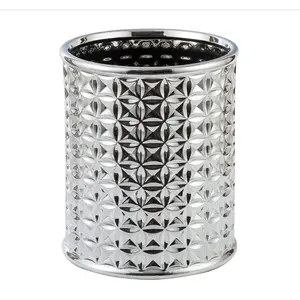 Silver Trash Can, Round Wastebasket, Garbage Receptacle Small Bin for Bathroom, Powder Rooms, Kitchens, Home Offices - Ceramics