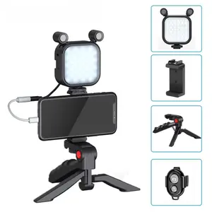 Smartphone Vlogging Kit, Phone Holder with Mini Microphone & LED Fill Light, Rechargeable Video Light, Phone Tripod for Live Stream Video, Camera Accessories