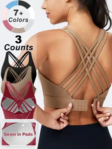 Sports Bra with Sewn in Pads,3 Row Adjustable Hook-eye Closure Criss-Cross Back,Soft and Breathable Non-removable Moulded Cups,High Impact Running Workout Bras for Women,MothersDay Gifts