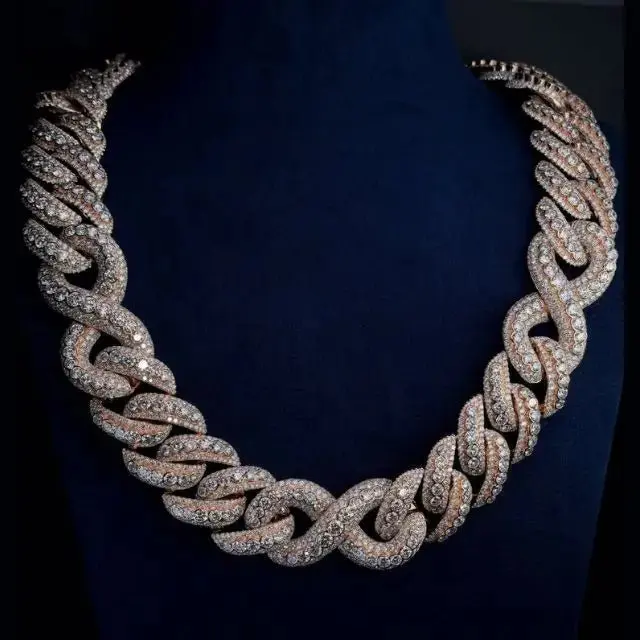 Miami Moissanite Cuban Link Chain 20mm 925 Sterling Silver Mixed Color 10K rose gold plated