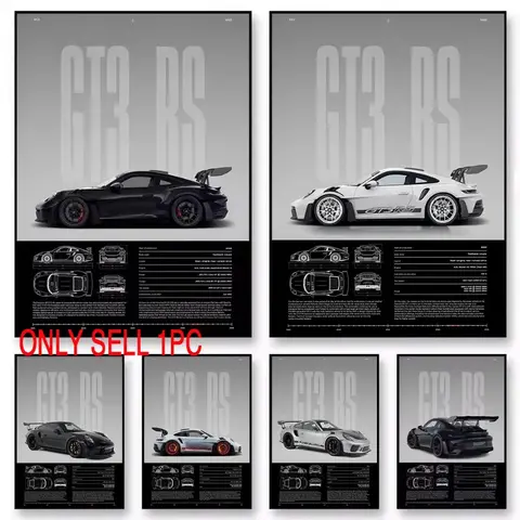 1 Pc Minimalist Famous German Luxury Sports Car GT3-RS Supercar Poster Canvas Painting Print Wall Art Aesthetic Wall Decor Modern Minimalist Design for Home Interior Artistic Decor Decoration Items (7 Styles)