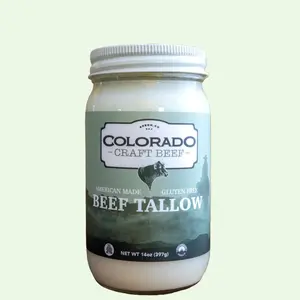 Beef Tallow - Single Ingredient 100% Pure Beef Tallow - Packaged in Glass Jars - Gluten Free, Grass Fed, No Sugar, Keto Friendly, 14 oz (28 Servings) - High in Vitamins A, D, E, and K. Perfect For High Heat Cooking. American Made. Beef Tallow For Cooking.