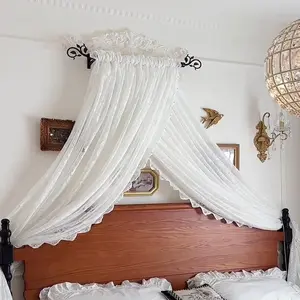 Solid Color Bed Canopy, 1 Set Elegant Lace Bed Curtain, Bedding Accessories for Home Bedroom, Bedroom Accessories, Bedroom Decor, Mosquito Netting