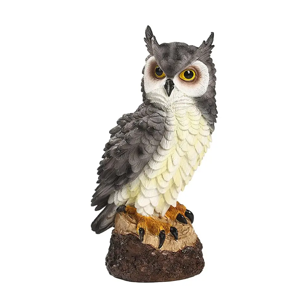 Garvee 18 cm Owl Garden Ornaments, Resin Realistic Owl Garden Decoration Statues, Simulated Owl Standing Sculptures for Yard Porch Office Outdoor Indoor Decoration – Gray