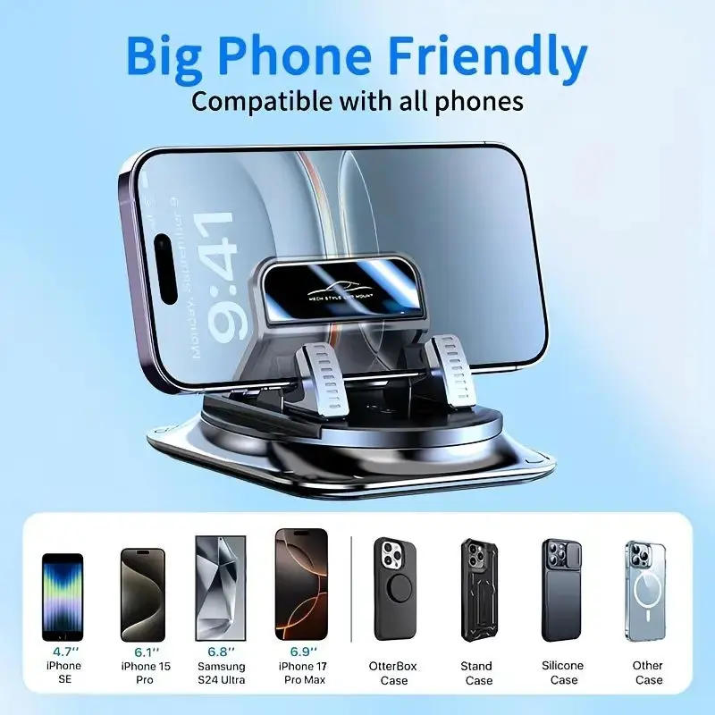 360° Adhesive Car Phone Mount - Premium Anti-Slip Grip Dashboard Holder with Plastic Body for Navigation Support, Adhesive Mount