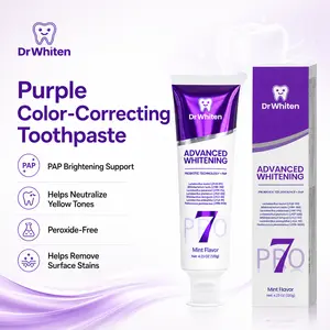 DrWhiten Purple Toothpaste, PAP Color Correcting Toothpaste, Peroxide-Free Mint Grape Flavor, Helps Clean Surface Stains, Fresh Breath Oral Care Brightening Gentle Probiotic