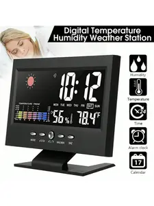 【Christmas Gift】5-In-1 Led Digital Alarm Clock Calendar Weather Display Thermometer Humidity Monitor With Snooze Functions Decor Set