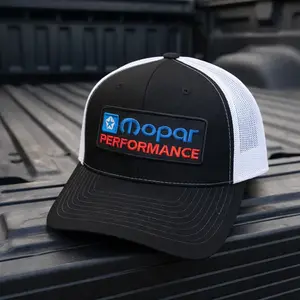 Mopar Performance Trucker Hat, Black and White Mesh Snapback Cap, Automotive Racing Hat, Car Enthusiast Gift, Embroidered Patch Classic Style Hat