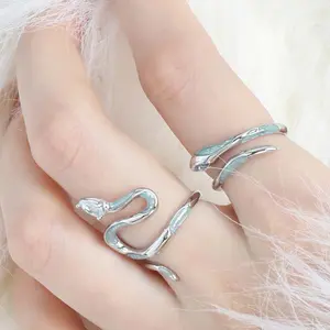 Ice blue snake rings in two styles with adjustable openings for women to wear as daily gifts