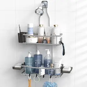 Hanging Shower Caddy Bathroom Set: Rustproof Shower Shelf Racks Over Shower Head - No Drilling Inside Bath Shower Rack Shelves Over Showerhead for Shampoo with Soap Holder