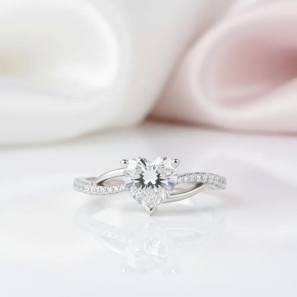 Heart Cut Diamond Option Twisted Band Engagement Ring