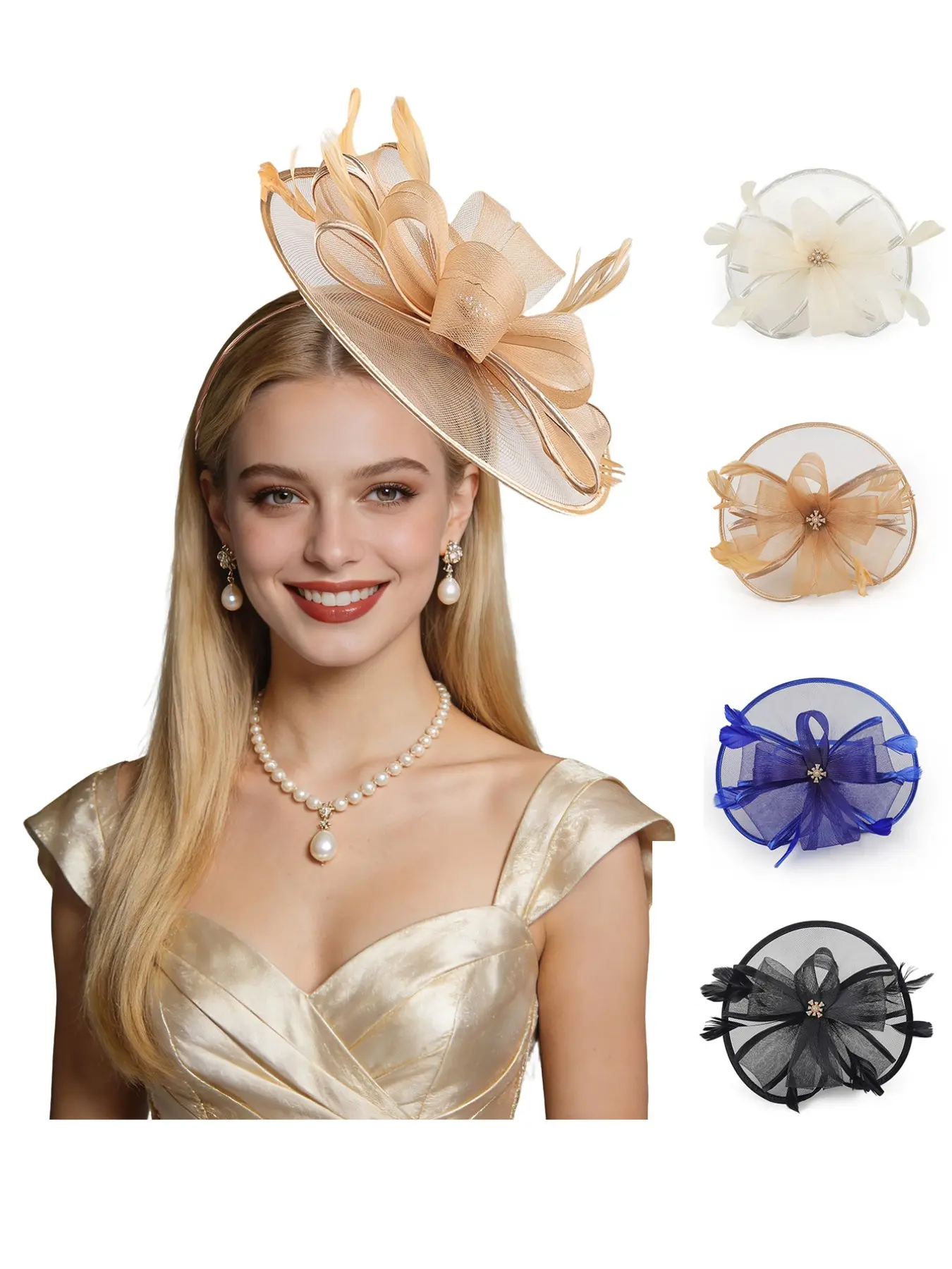 Women's Feather Fascinator Headband, Sparkling Flower Headbands, Sparkle Flower Headbands, Tea Party Hat, Kentucky Derby Hat, Cocktail Wedding Bridal Hair Clip, Birthday Mother's Day Gift