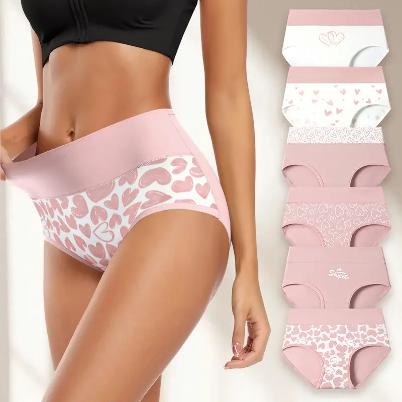 Hotcom Women's Plus Size High-Waist Soft Touch Briefs - 6-Pack Casual Cotton Clothes for Women, Breathable Underwear with Cute Prints for Everyday Wear